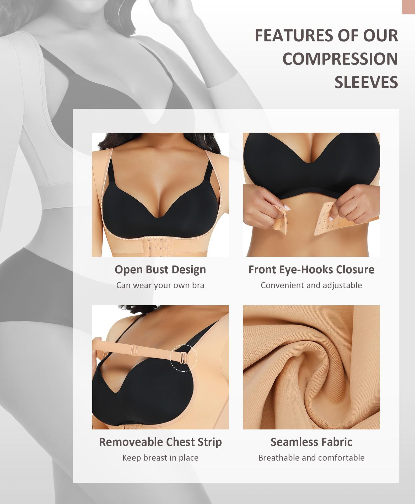Womens Long Sleeve Posture Corrective Shaperwear Breast Support Shaper Bra